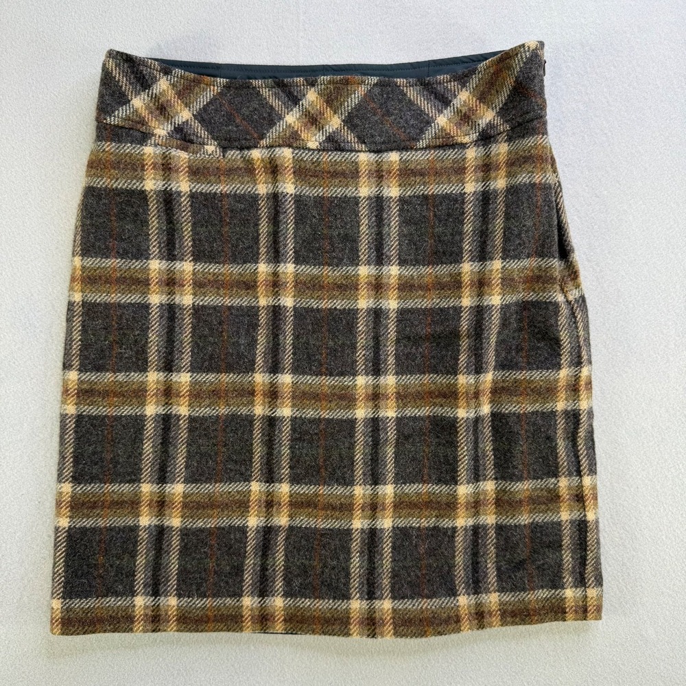L.L.Bean Plaid Wool Blend‎ A-Line Skirt Petite Size 10 Brown Green Classic
